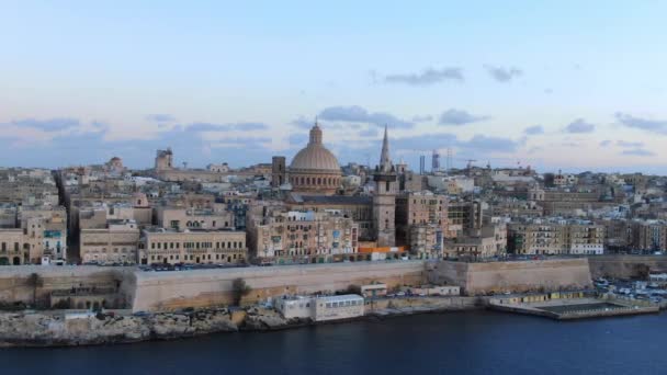 Malta Nın Başkenti Valletta Üzerindeki Hava Manzarası Hava Görüntüleri — Stok video