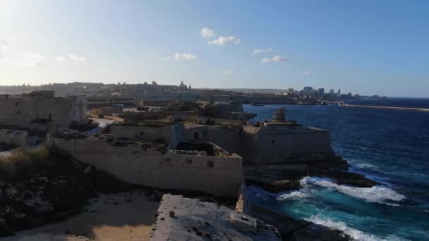 Oude Ruïnes Het Eiland Malta Luchtbeelden — Stockvideo