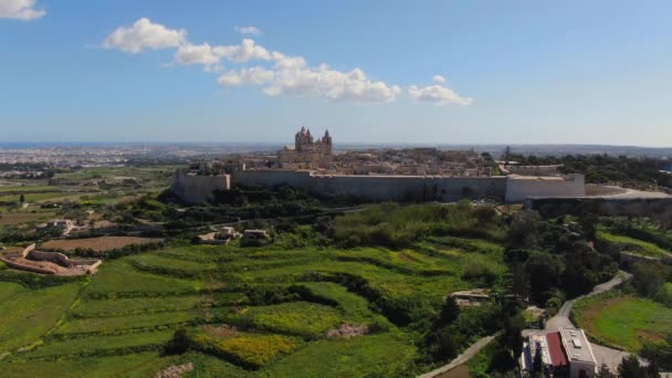 Luchtfoto Historische Stad Mdina Malta Luchtfoto — Stockvideo