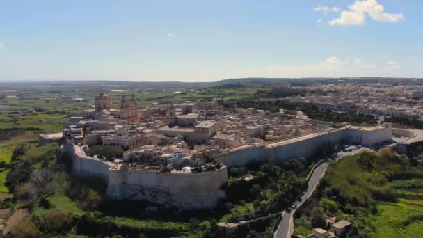 Slavná Středověká Horská Vesnice Medina Maltě Letecké Záběry — Stock video