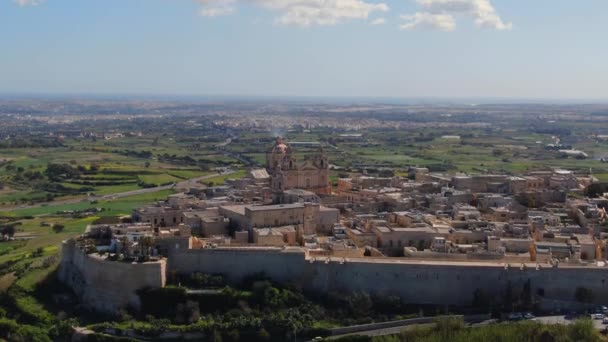 Mdina Nın Ortaçağ Köyü Malta Nın Eski Başkenti Gökyüzü Görüntüleri — Stok video