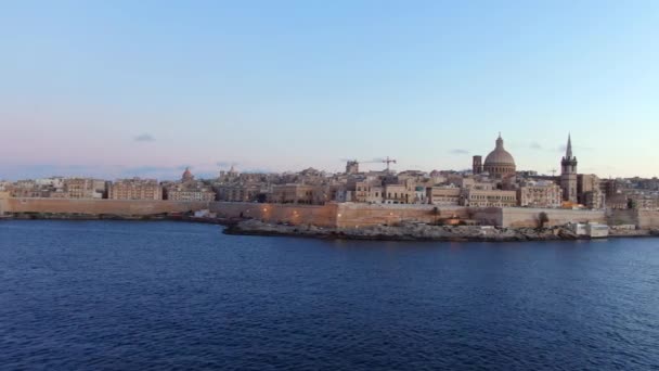 Wieczorem Stolica Malty Valletta Zdjęcia Lotnicze — Wideo stockowe