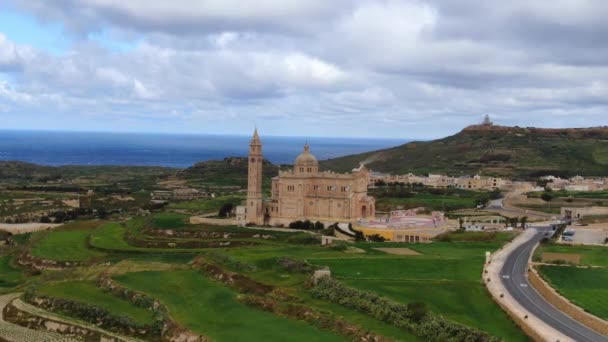 Vista Aérea Basílica Pinu Gozo Santuario Nacional Imágenes Aéreas — Vídeos de Stock