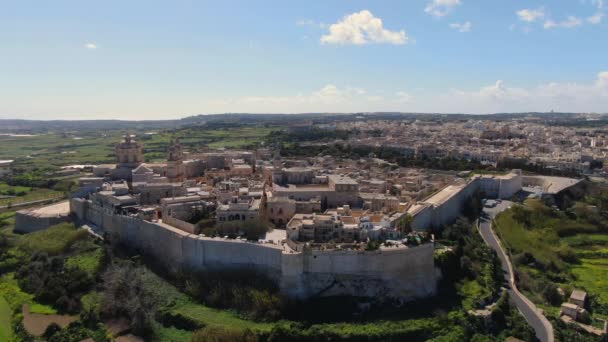 Slavná Středověká Horská Vesnice Medina Maltě Letecké Záběry — Stock video