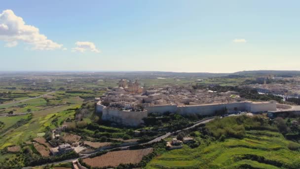 Pueblo Medieval Mdina Antigua Capital Malta Desde Arriba Imágenes Aéreas — Vídeo de stock