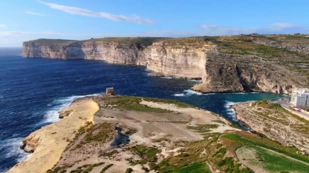 Panoraamanäkymät Gozon Rannikolle Maltan Miehittämättömällä Ilma Aluksella Ilmakuvamateriaalia — kuvapankkivideo
