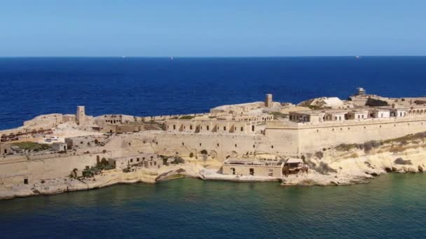 Słynny Fort Rikasoli Kalkarze Malta Góry Zdjęcia Lotnicze — Wideo stockowe