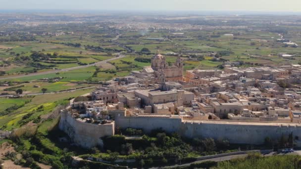 Mdina Maltas Forna Huvudstad Ovanifrån Flygbilder — Stockvideo