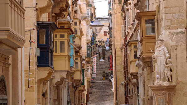 Steps on the hill of Valletta in Malta - VALLETTA, MALTA - MARCH 5, 2020