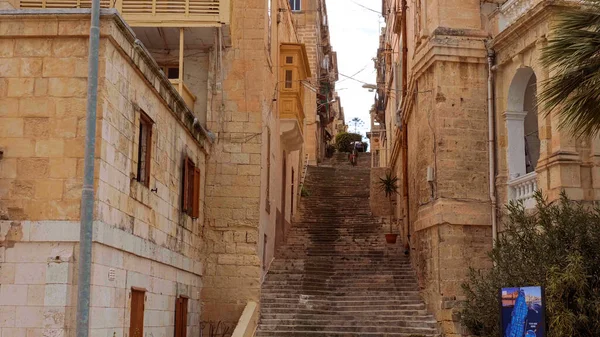 Vista Típica Calle Distrito Histórico Valeta Valletta Malta Marzo 2020 — Foto de Stock