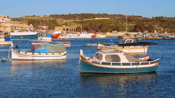 Barcos Pesca Coloridos Baía Marsaxlokk Malta Ilha Malta Malta Março — Fotografia de Stock