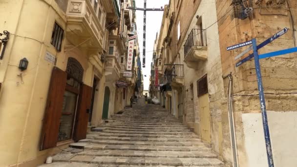 Typische Schritte Den Hügeln Von Valletta Auf Malta City Valletta — Stockvideo
