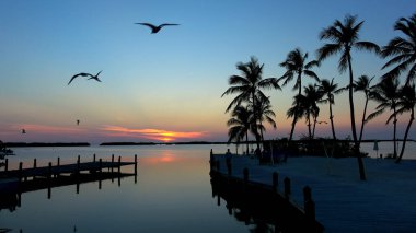 Gün batımında Florida Keys 'de küçük güzel bir iskele - seyahat fotoğrafçılığı