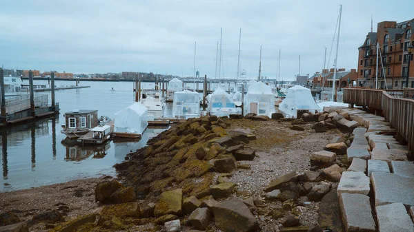 Boats lying at the pier at Boston Harbor - travel photography — Stock Photo, Image