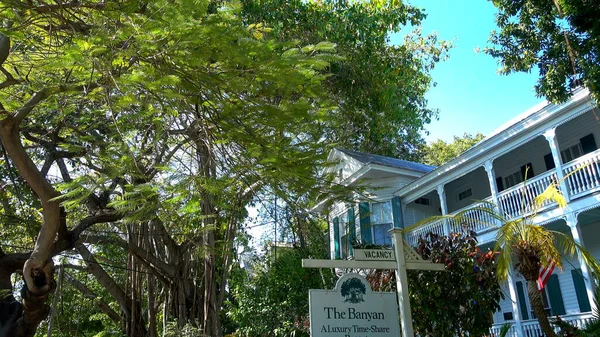 The Banyon House on Key West with huge Banyan Trees - KEY WEST, USA - April 12, 2016 — стоковое фото