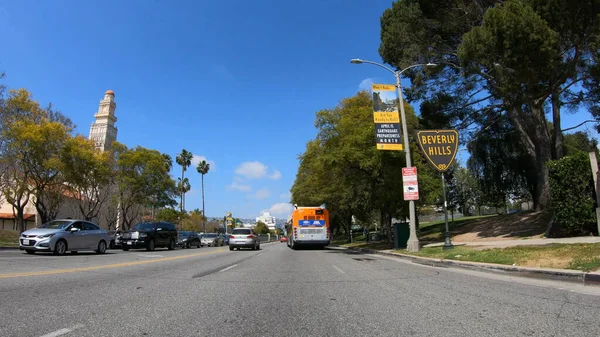 Driving through Beverly Hills in Los Angeles - LOS ANGELES. USA - MARCH 18, 2019 — Stock Photo, Image