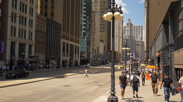 Michigan Avenue in Chicago on a sunny day - CHICAGO. UNITED STATES - JUNE 11, 2019