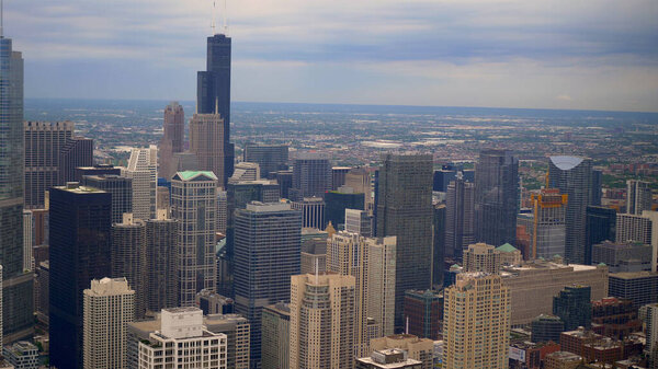 The Chicago skyscrapers from above - aerial view over the city - CHICAGO, USA - JUNE 11, 2019