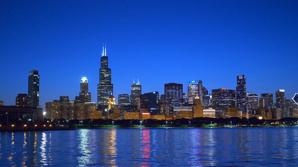 Wonderful Chicago Skyline by night - CHICAGO, USA - JUNE 11, 2019