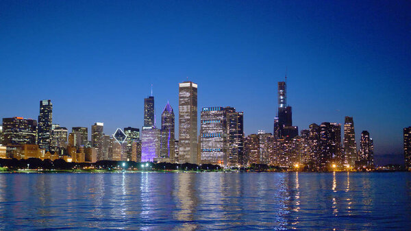 Wonderful Chicago Skyline by night - CHICAGO, USA - JUNE 11, 2019
