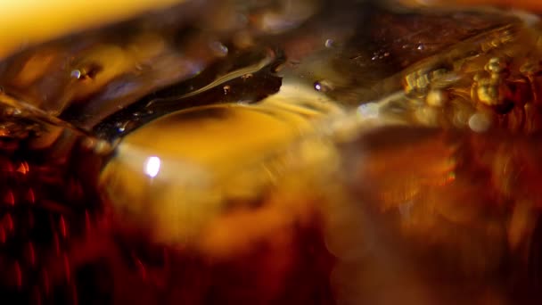 Ice Cubes Fresh Cold Glass Cola Slow Motion Shot — Stock Video