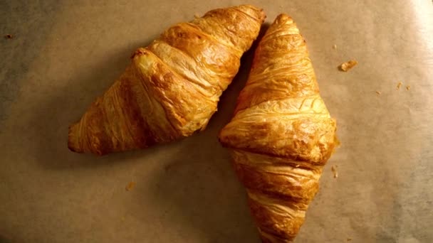 Croissants Français Fraîchement Cuits Séquences Vidéo Sur Nourriture — Video