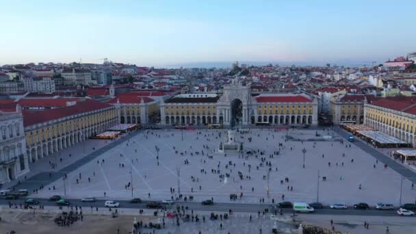 Commerce Square Lisbon Called Praca Comercio Central Market Square Evening — Stock Video