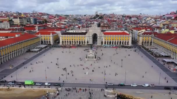Aerial View Commerce Square Lisbon Called Praca Comercio Central Market — 비디오