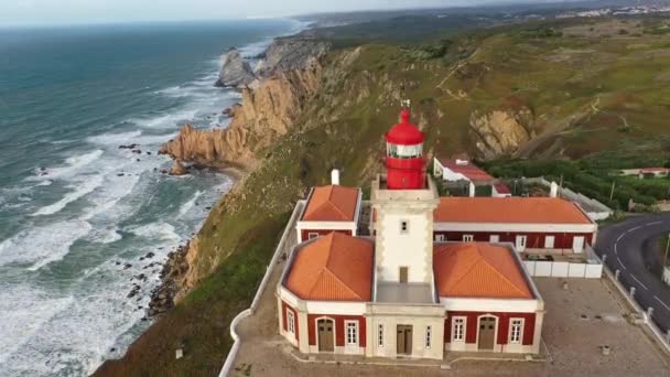 Lighthouse Cape Roca Portugal Called Cabo Roca Aerial View Aerial — Stock Video