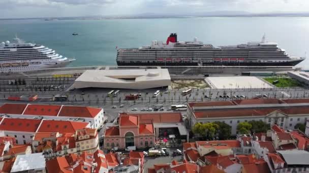 Widok Lotu Ptaka Zabytkową Dzielnicę Alfama Lizbonie Lizbona Portugalia Listopada — Wideo stockowe