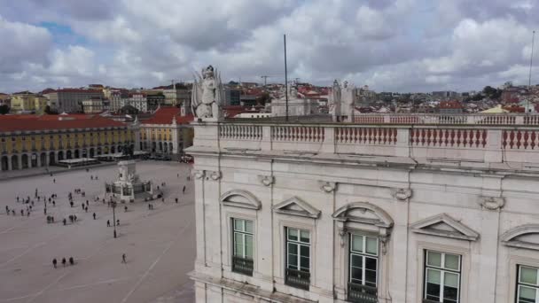 Gyönyörű Épületek Körül Commerce Square Lisbon Híres Praca Comercio Felülről — Stock videók