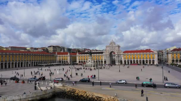 Vista Aérea Sobre Plaza Del Comercio Lisboa Llamada Praca Comercio — Vídeos de Stock