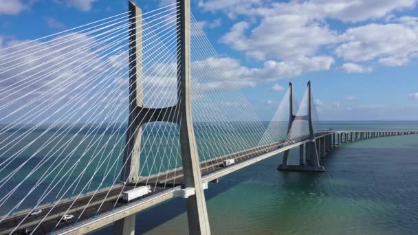 Berühmte Vasco Gama Brücke Über Den Fluss Tejo Lisbon Von — Stockvideo