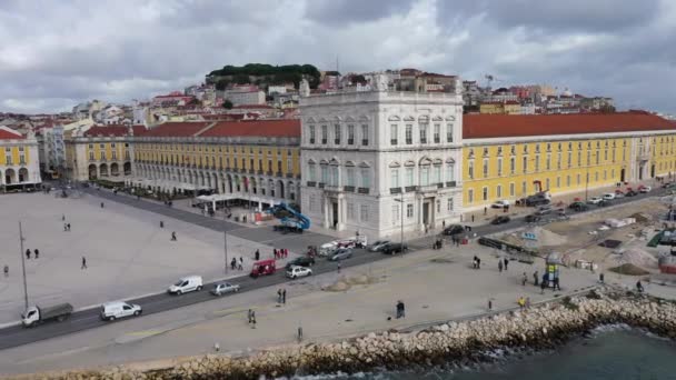 Όμορφα Κτίρια Γύρω Από Την Πλατεία Εμπορίου Λισαβόνα Περίφημο Praca — Αρχείο Βίντεο