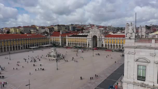 Commerce Square Lisbon Called Praca Comercio Central Square City Aerial — Stock Video