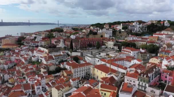 Vista Aérea Sobre Histórico Distrito Alfama Lisboa Imágenes Aéreas Aviones — Vídeos de Stock