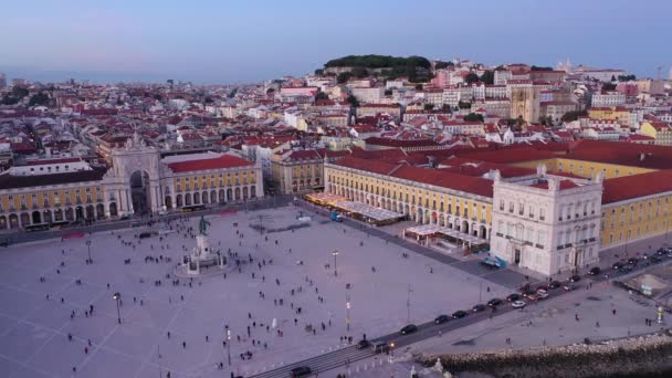 Večerní Pohled Hlavní Náměstí Lisabonu Slavná Praca Comercio Letecké Záběry — Stock video