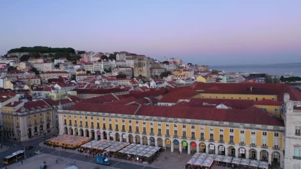 Commerce Square Lisabonu Názvem Praca Comercio Centrální Trh Náměstí Večerních — Stock video