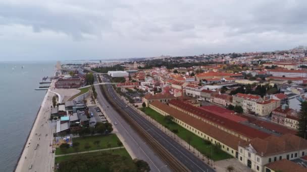 Luchtfoto Belem Lissabon Beelden Van Drone Vanuit Lucht — Stockvideo
