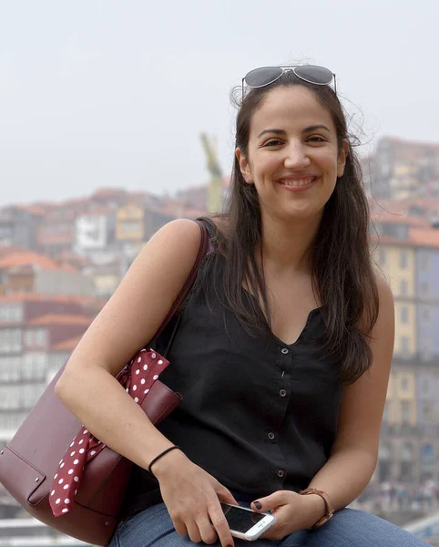 Cute girl in the city of Porto in Portugal — Stock Photo, Image