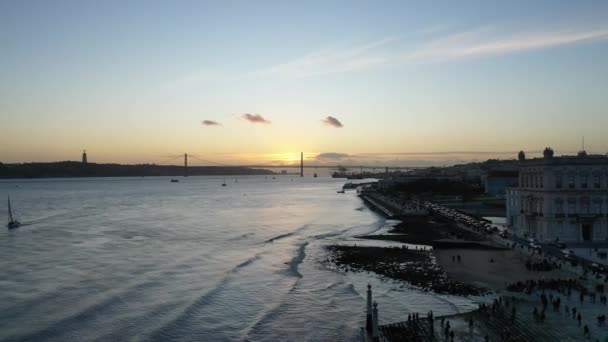 Vista Aérea Del Río Tajo Lisboa Tejo Lisboa Imágenes Aéreas — Vídeos de Stock