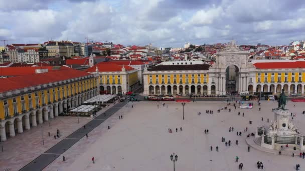 Lisabon Shora Centrální Náměstí Názvem Praca Comercio Letecké Drone Záběry — Stock video