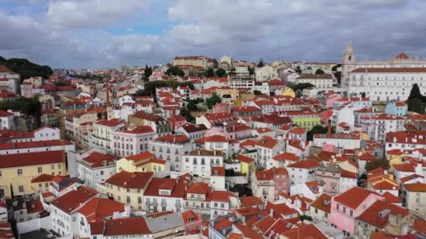 Sur Les Toits Lisbonne Sur Colline Alfama Images Aériennes Drones — Video