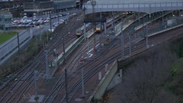 Aerial view over Waverly station in Edinburgh — Stock Video