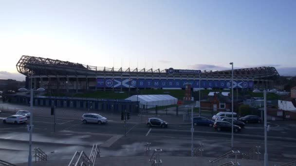 Стадион Murrayfield в Эдинбурге - родина регби и футбола - EDINBURGH, SCOTLAND - 10 января 2020 г. — стоковое видео