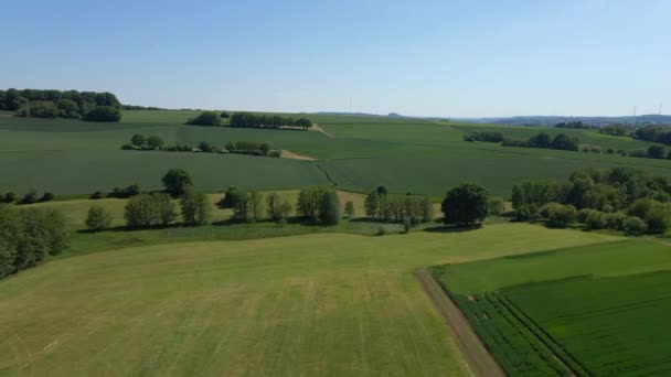 Hermosas tierras de cultivo desde arriba - paisaje rural — Vídeo de stock