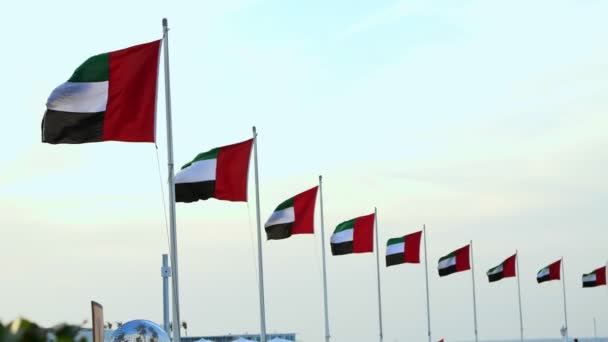 Dubai, Zjednoczone Emiraty Arabskie, Uae - 20 listopada 2017: flagi do Zjednoczonych Emiratów Arabskich, wiejący wiatr — Wideo stockowe