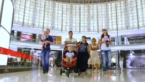 DUBAI, EMIRATOS ÁRABES UNIDOS, Emiratos Árabes Unidos - 20 de noviembre de 2017: Acuario en Dubai Mall - el centro comercial más grande del mundo. Gente disfrutando de la hermosa vista, caminar, ir de compras — Vídeo de stock