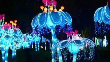 Dubai, Birleşik Arap Emirlikleri, BAE - 20 Kasım 2017: geceleri aydınlatılan Dubai Bahçe kızdırma park.