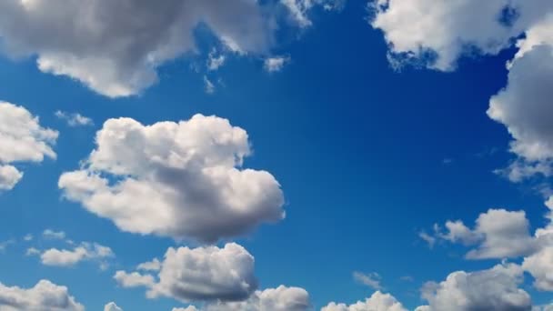 Timelapse, blanco, hermosas nubes están corriendo contra el cielo azul . — Vídeos de Stock